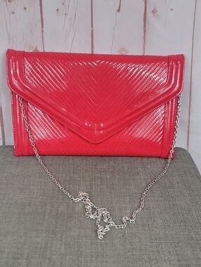 Steve Madden Red Patent Quilted Envelope Clutch with Chain